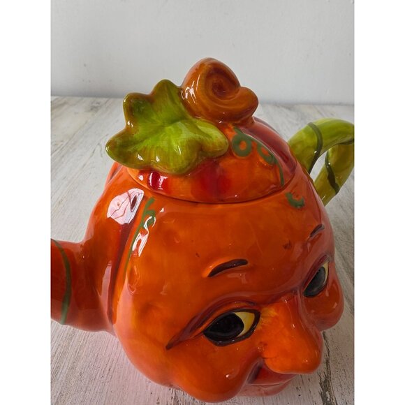 Anthromorphic pumpkin picture ceramic Halloween jack-o'-lantern unique fall deco - Picture 6 of 8